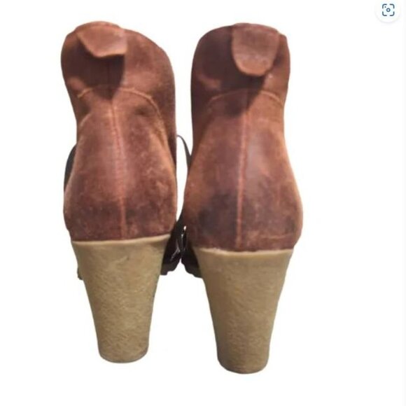 Fugitive by Francesco Rossi leather brown block heeled booties size 37 - Picture 2 of 4